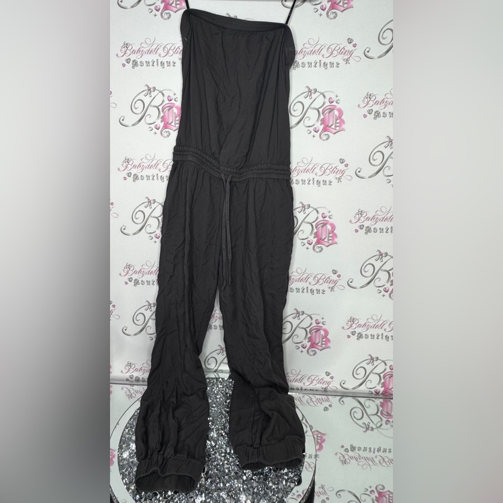 Aritzia jumper talula pants one piece suit grey waist cinch strapless tube